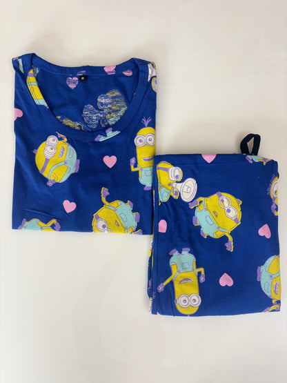 Navy Blue Cartoon Character T-Shirt with 3/4th Co-ords