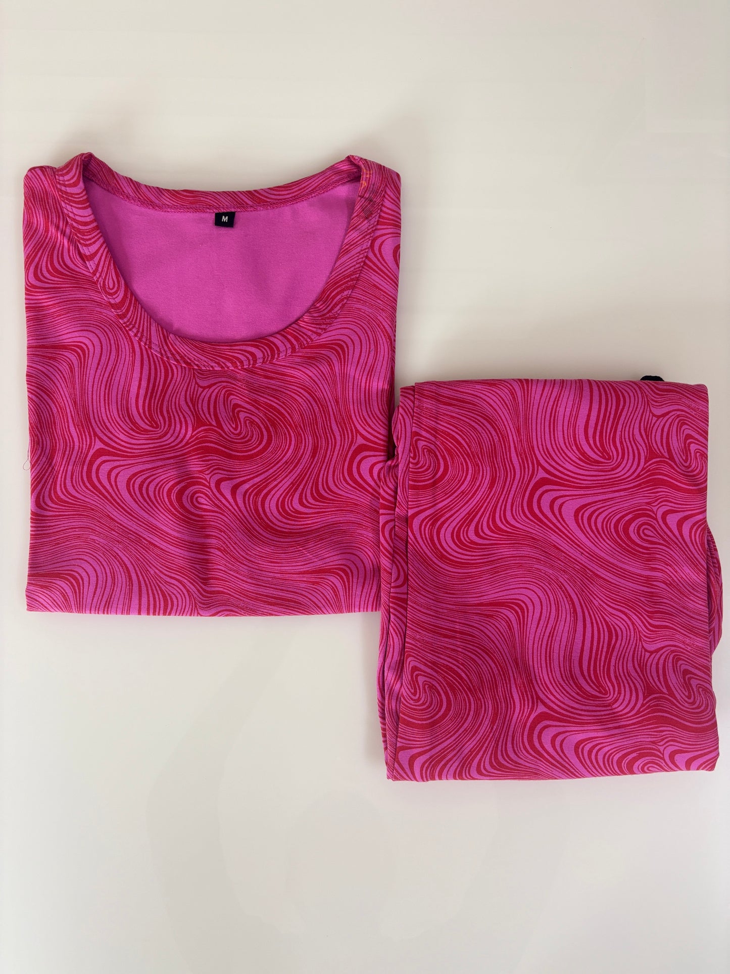 Magenta Pink Marble Swirl Print T-Shirt with 3/4th Co-ords
