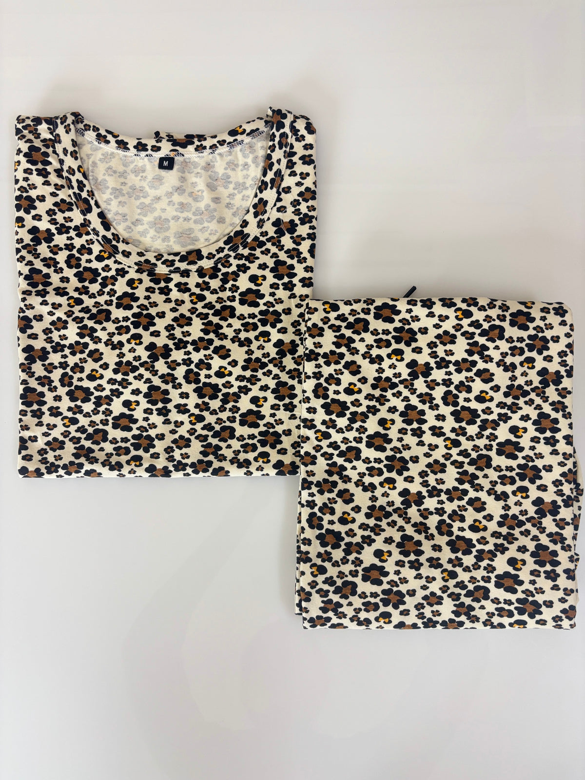 Sand Beige Leopard Print T-Shirt with 3/4th Co-ords