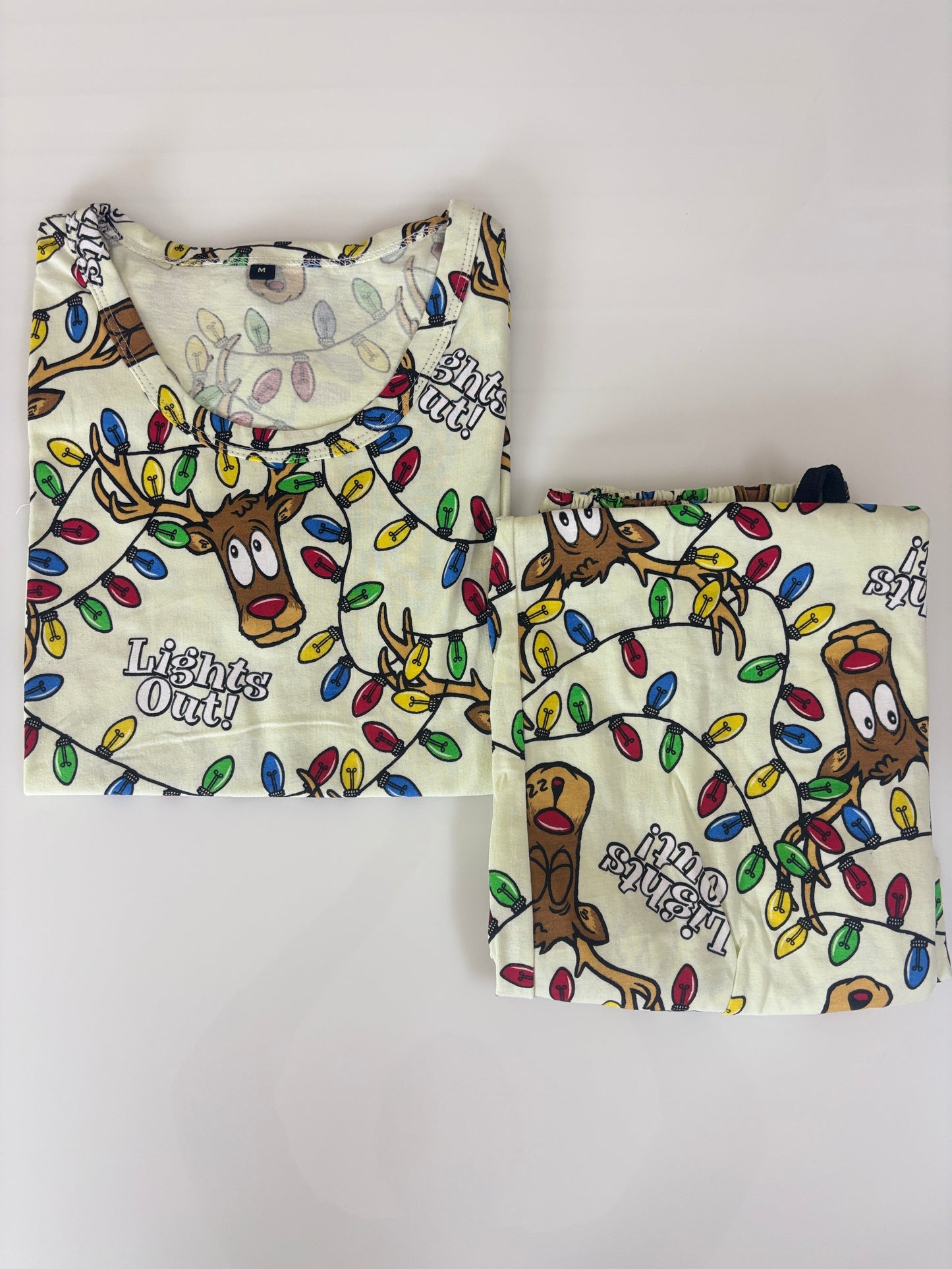 Ivory White Festive Reindeer Print T-Shirt with 3/4th Co-ords