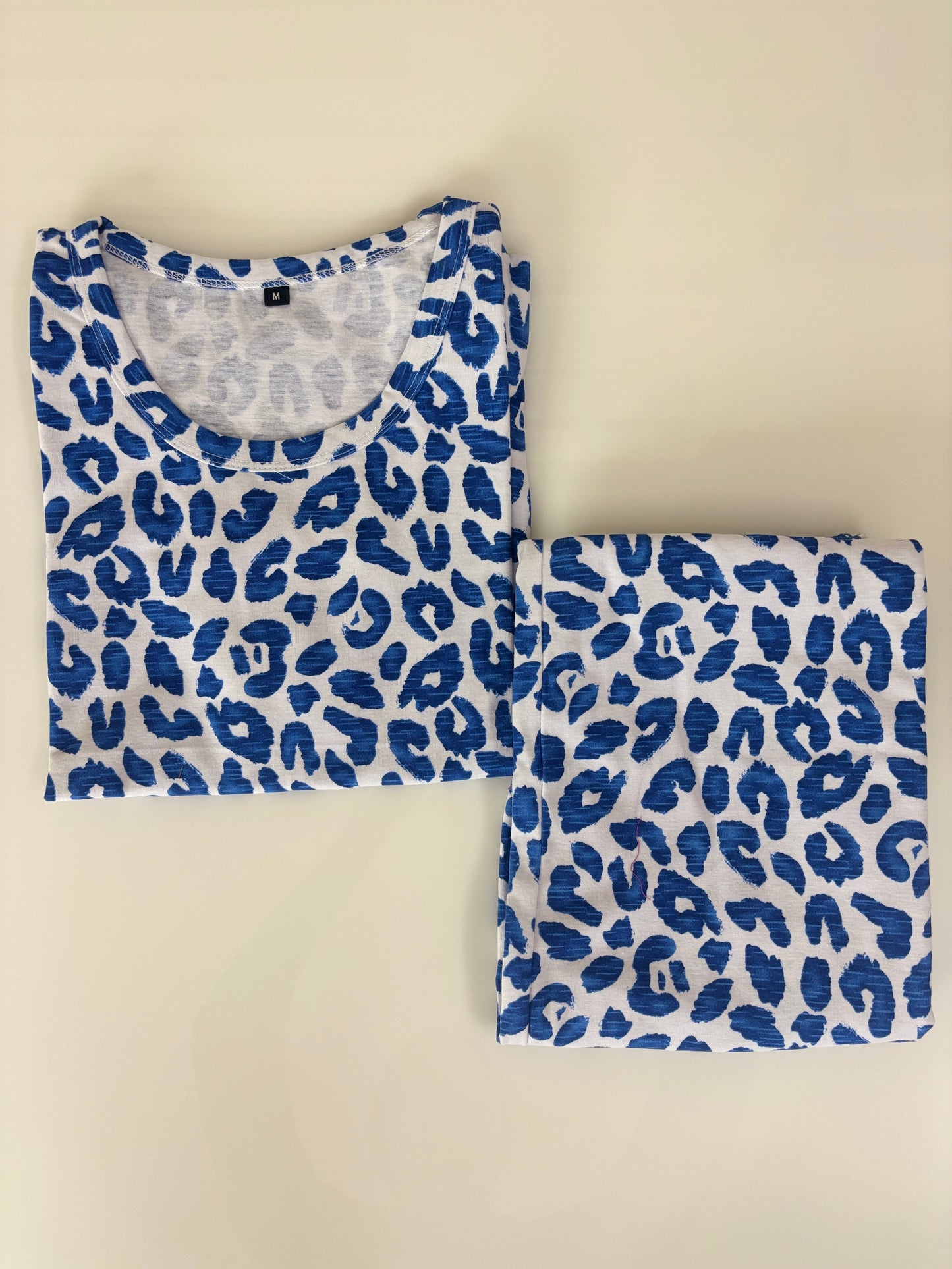 Cobalt Blue Leopard Print T-Shirt with 3/4th Co-ords