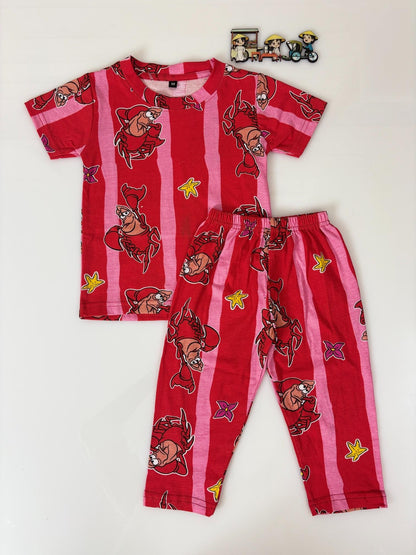 Red and Pink With Hoot Printed T-Shirt and Pant Co-ords