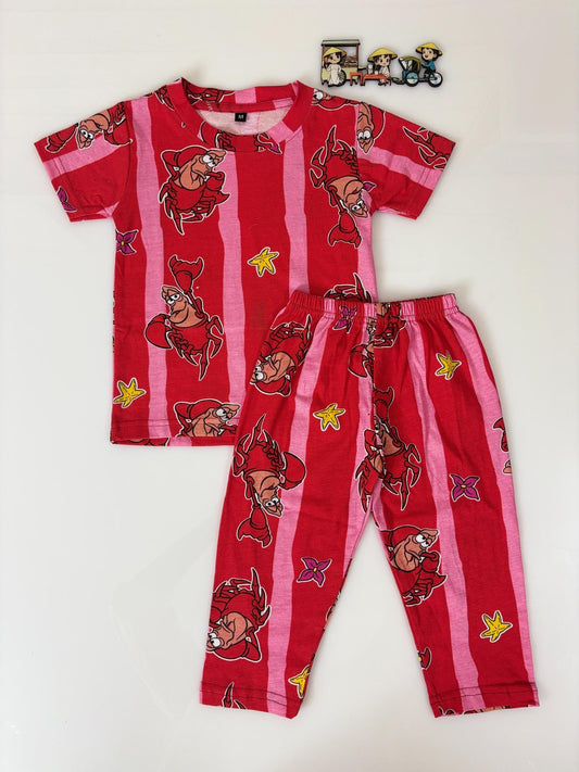 Red and Pink With Hoot Printed T-Shirt and Pant Co-ords