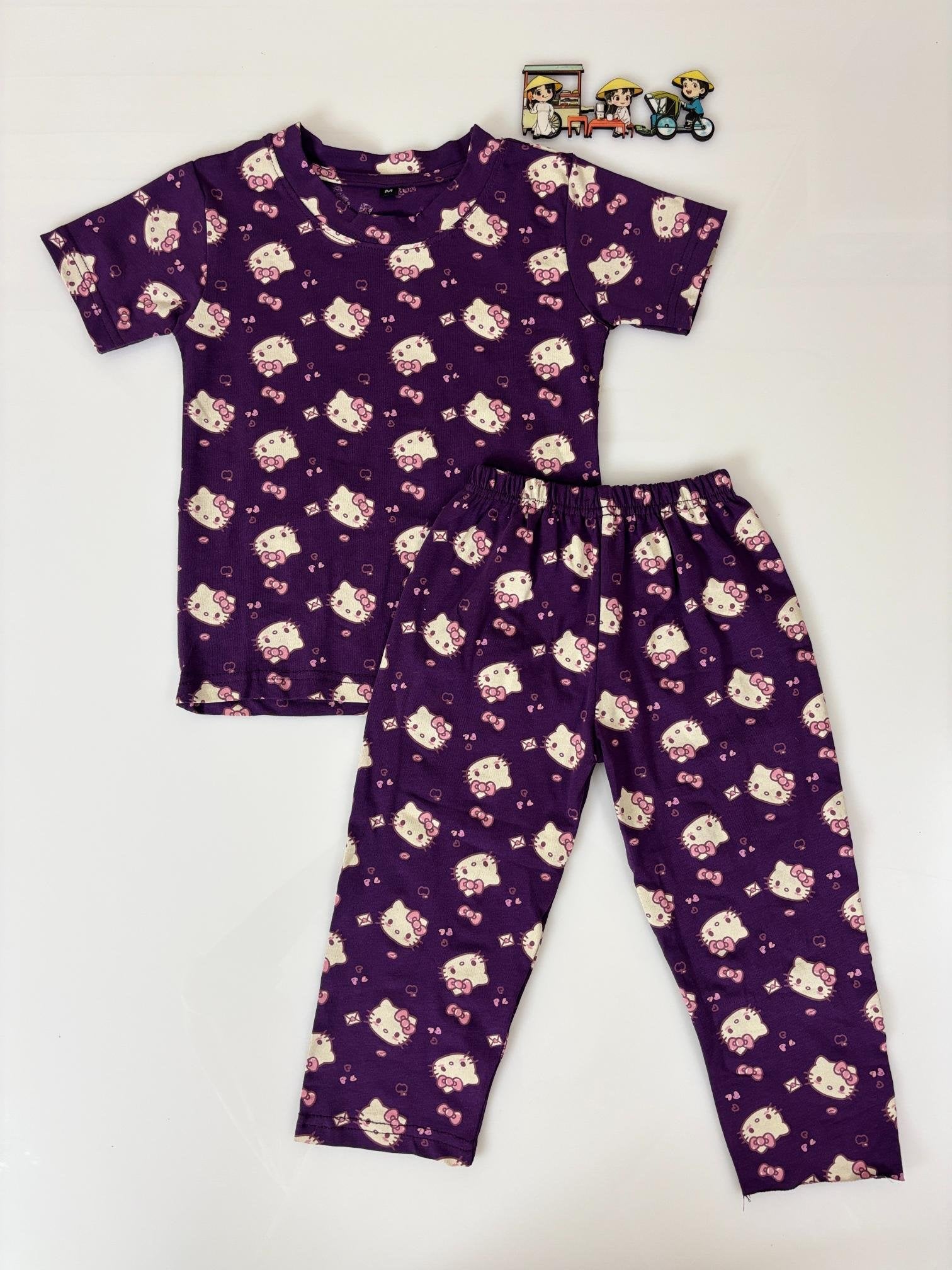 Violet With Cartoon Printed T-Shirt and Pant Co-ords