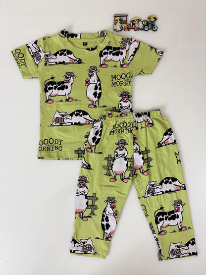 Light Green With Animals Printed T-Shirt and Pant Co-ords