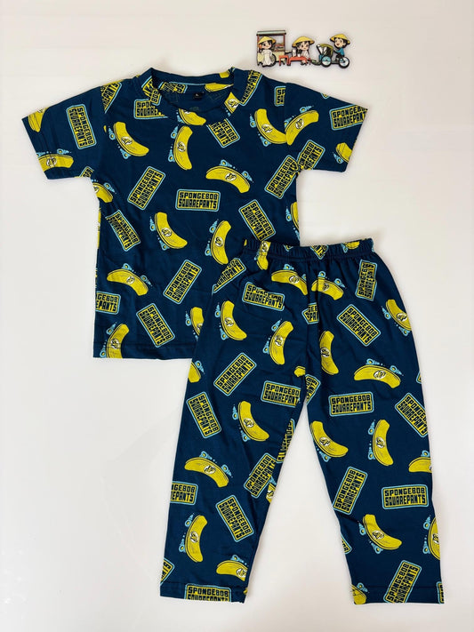 Green With Yellow Floral Printed T-Shirt and Pant Co-ords