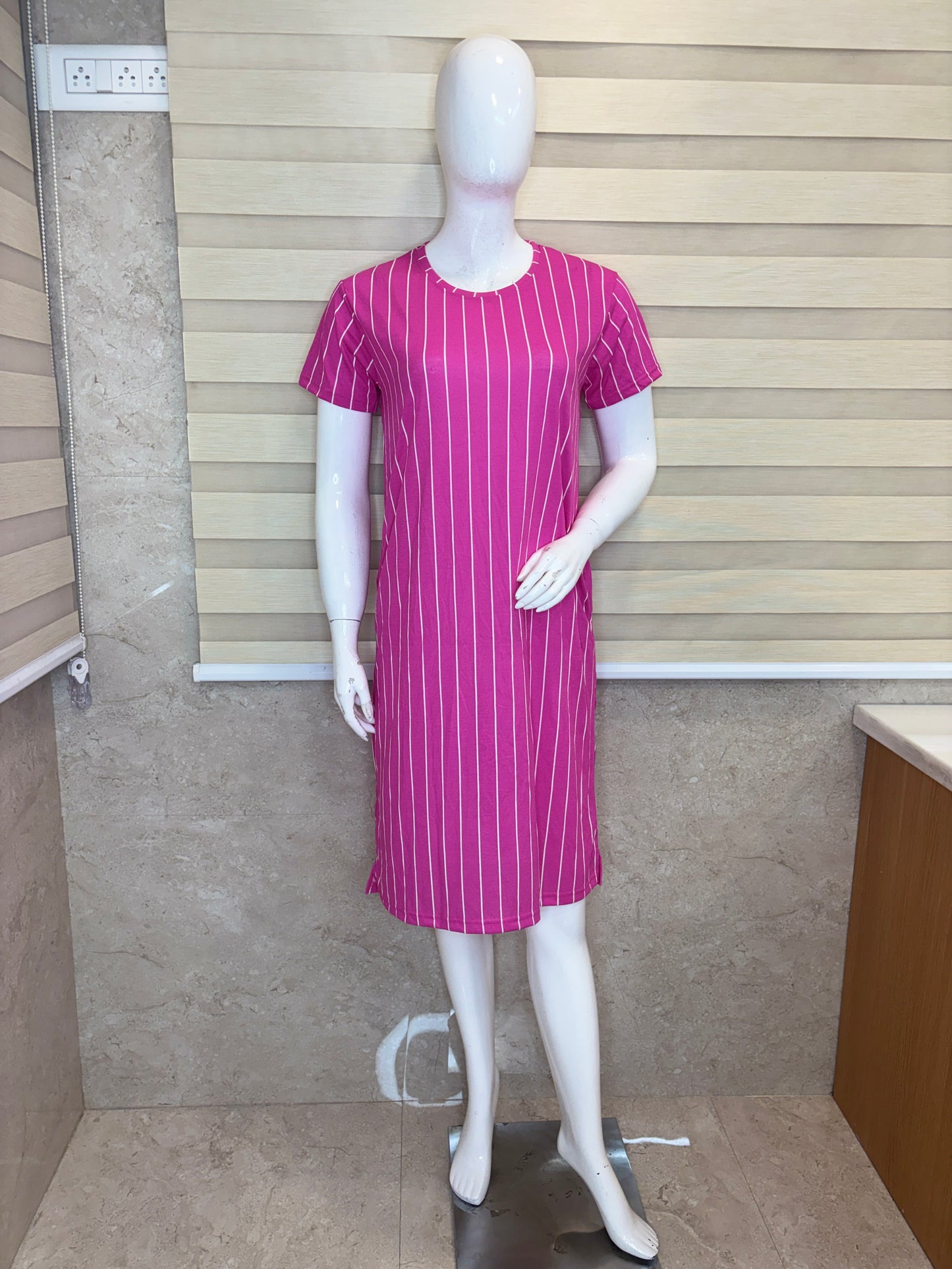 Rani Pink Vertical Pinstripe Women's Cotton Nighty
