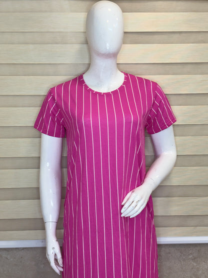 Rani Pink Vertical Pinstripe Women's Cotton Nighty
