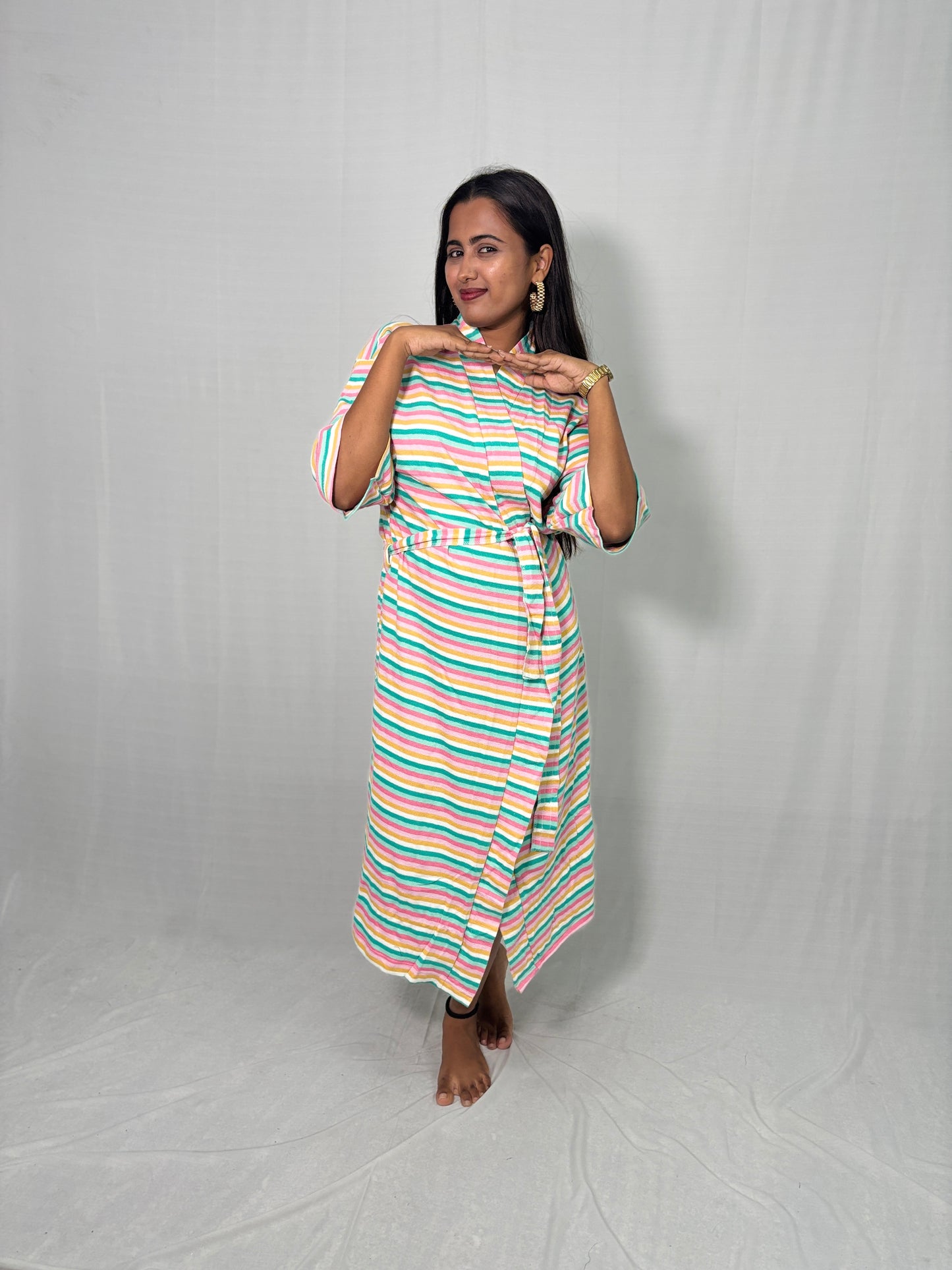 Mint Green Pink Yellow Stripe Bath Robe