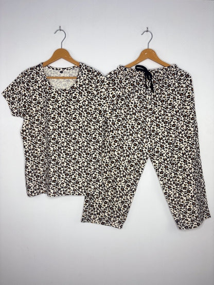 Sand Beige Leopard Print T-Shirt with 3/4th Co-ords