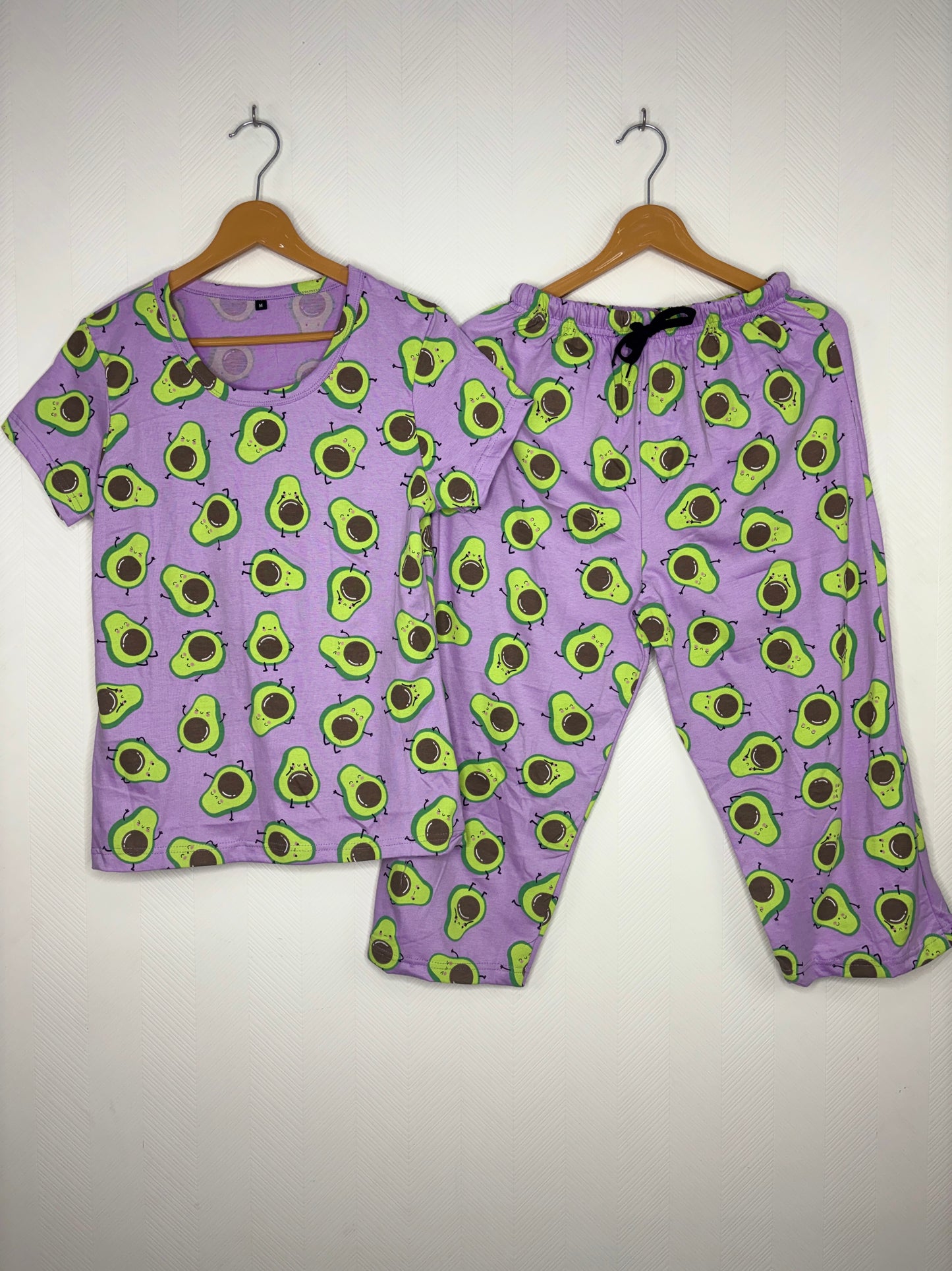 Lavender Purple Avocado Print T-Shirt with 3/4th Co-ords