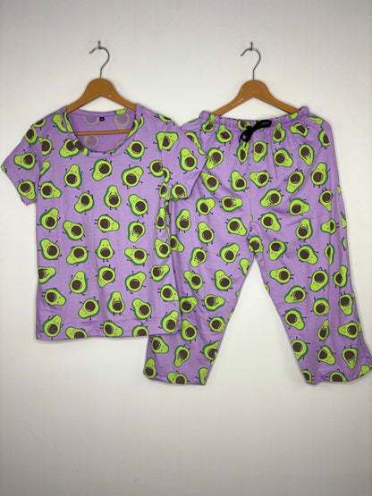 Lavender Purple Avocado Print T-Shirt with 3/4th Co-ords