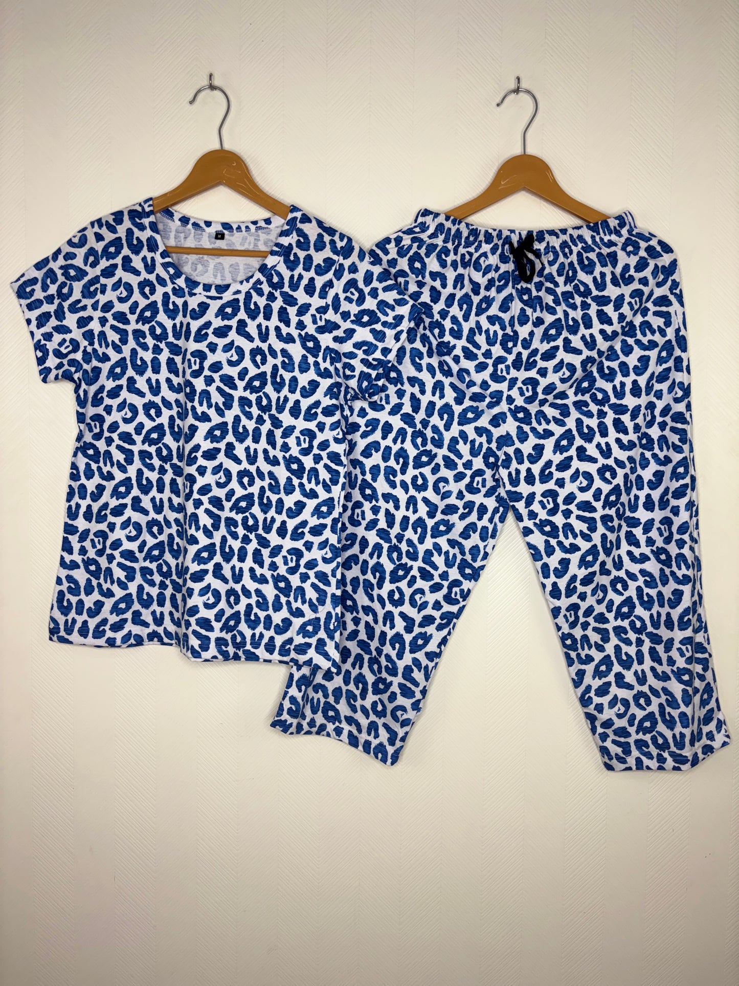 Cobalt Blue Leopard Print T-Shirt with 3/4th Co-ords