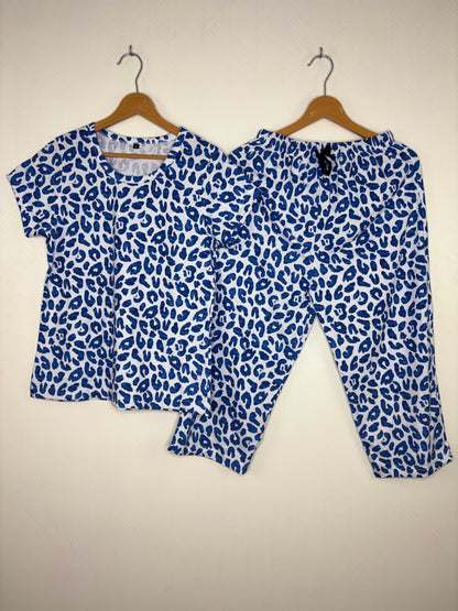 Cobalt Blue Leopard Print T-Shirt with 3/4th Co-ords