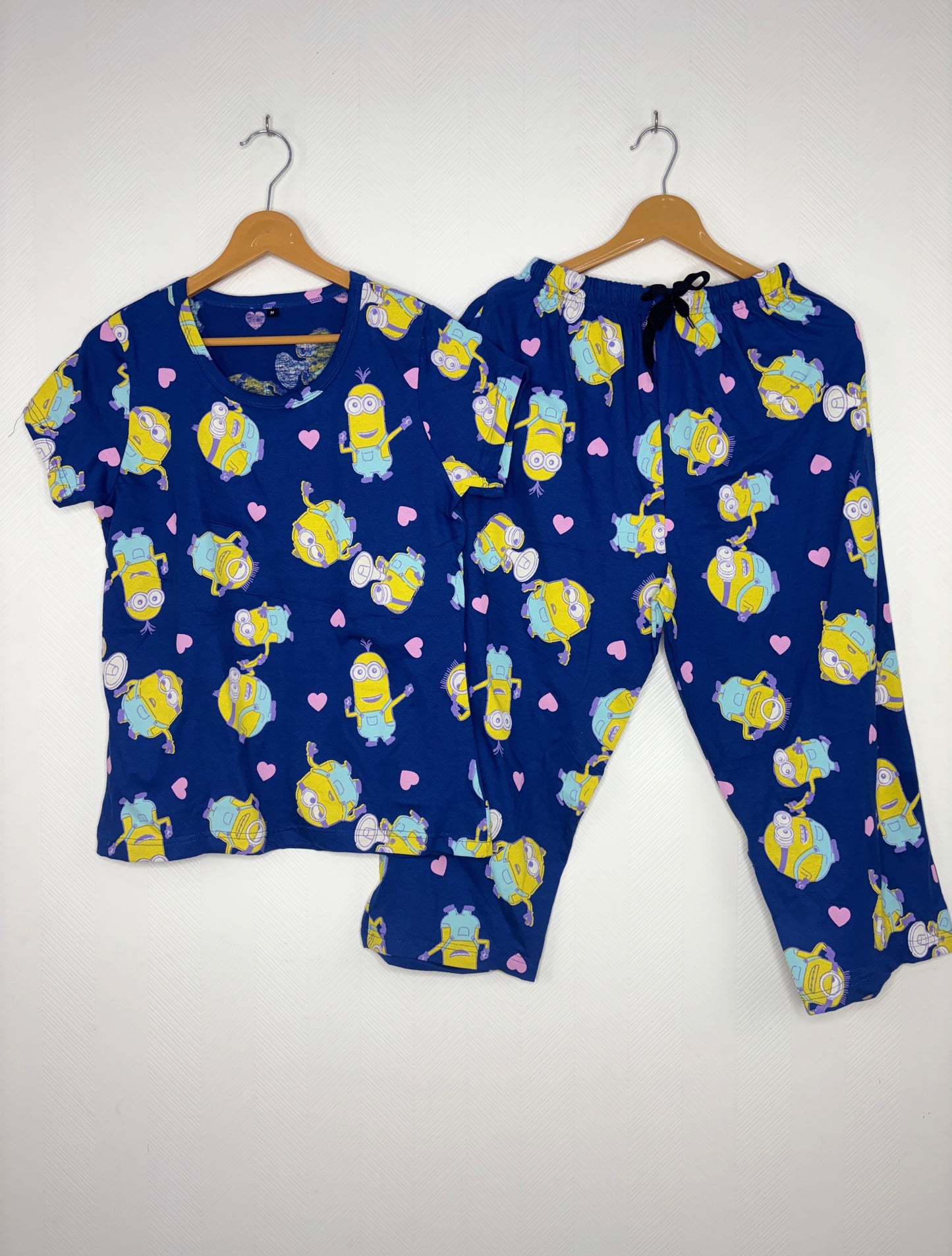 Navy Blue Cartoon Character T-Shirt with 3/4th Co-ords