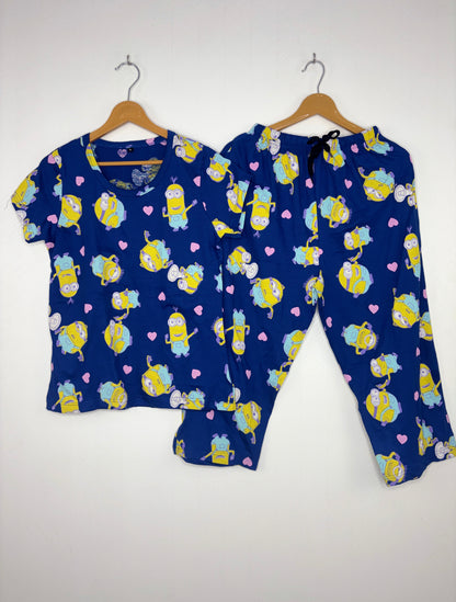Navy Blue Cartoon Character T-Shirt with 3/4th Co-ords