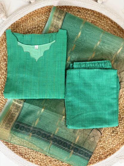 Royal Green Cotton Silk Kurta Set