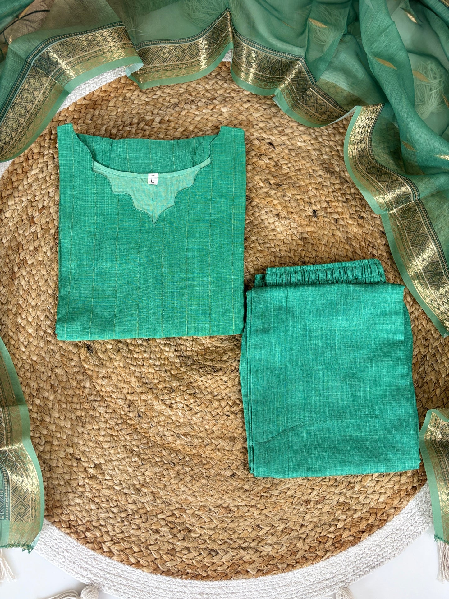 Royal Green Cotton Silk Kurta Set
