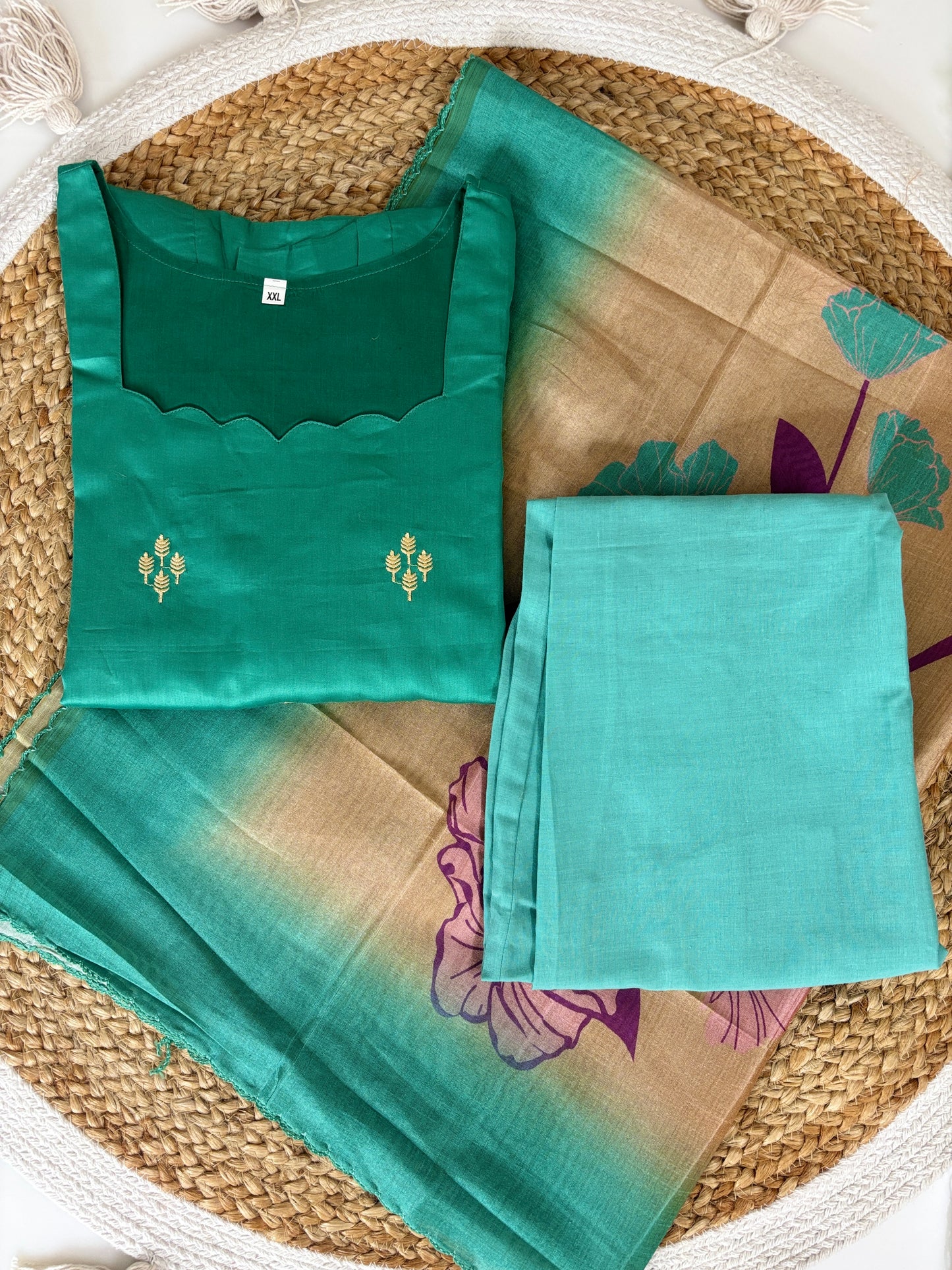 Sea Green Floral Elegance Kurta Set