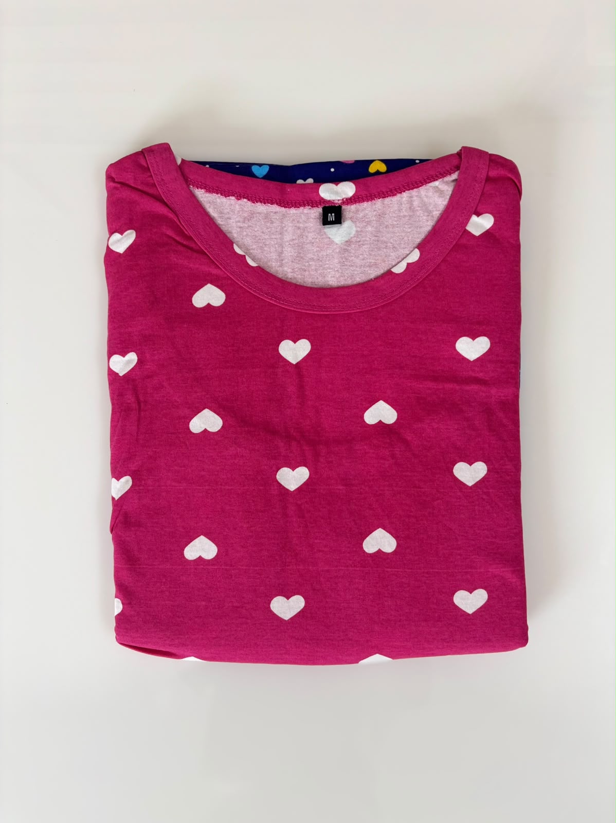 Pink & Navy Blue Heart and Paisley Print Round Neck Half Sleeve Dual Color Maxi