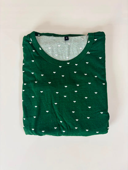 Bottle Green Heart Print Top & Pink Summer Fun Print Dual Color Maxi Dress
