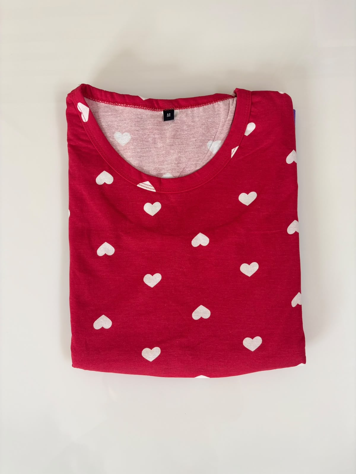 Cherry Red Heart Print Top & Lavender Polka Dot Character Print Dual Color Maxi