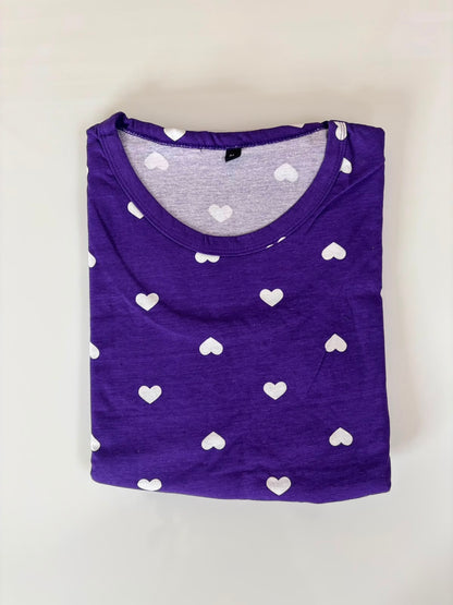 Royal Purple Heart Print Top & Lavender Floral Print Dual Color Maxi