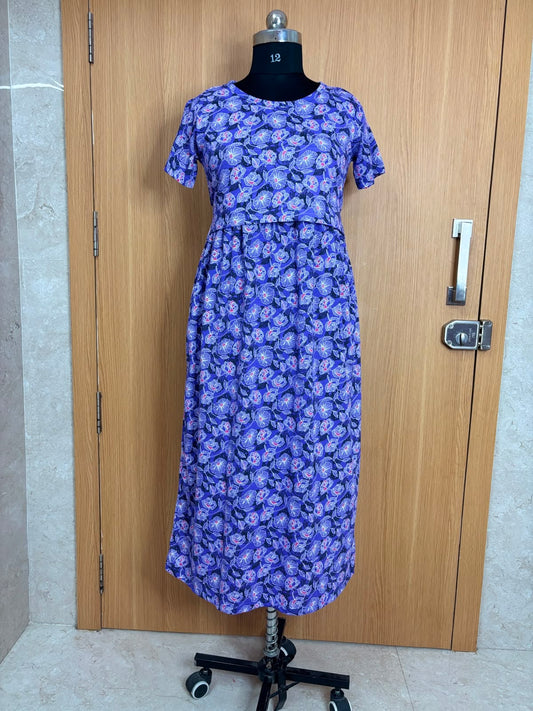 Royal Purple Floral Print Feeding Maxi