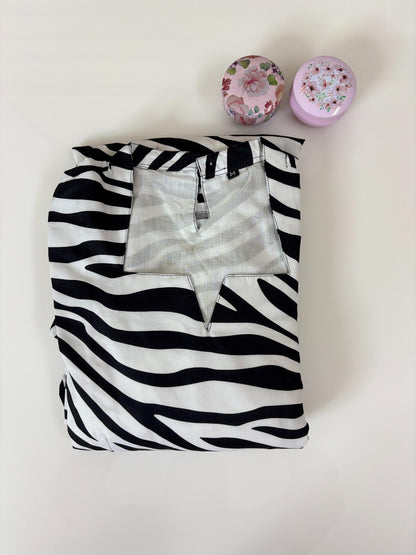 White With Black Zebra Printed Outdoor Blended Cotton Non Feeding Maxi