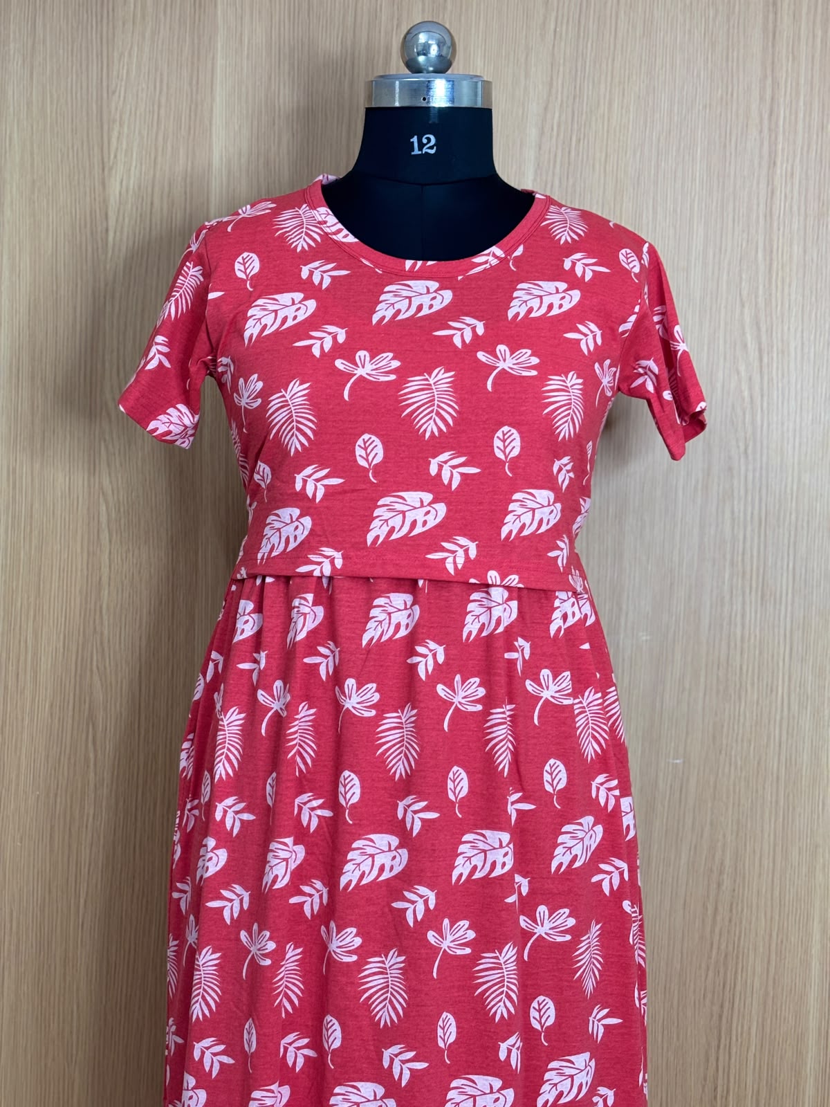 Cherry Red Tropical Leaf Print Feeding Maxi