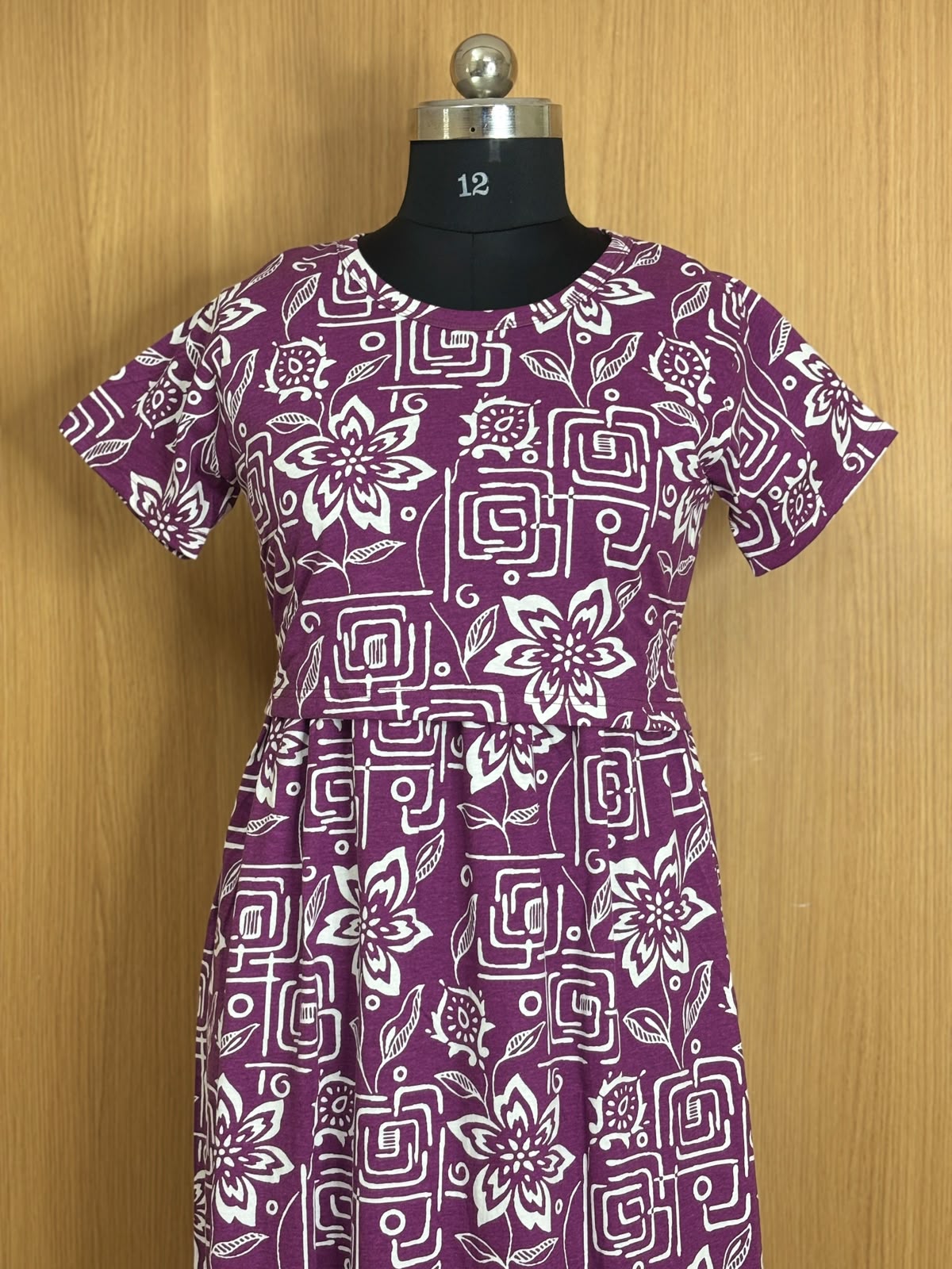 Wine Floral Geometric Print Feeding Maxi
