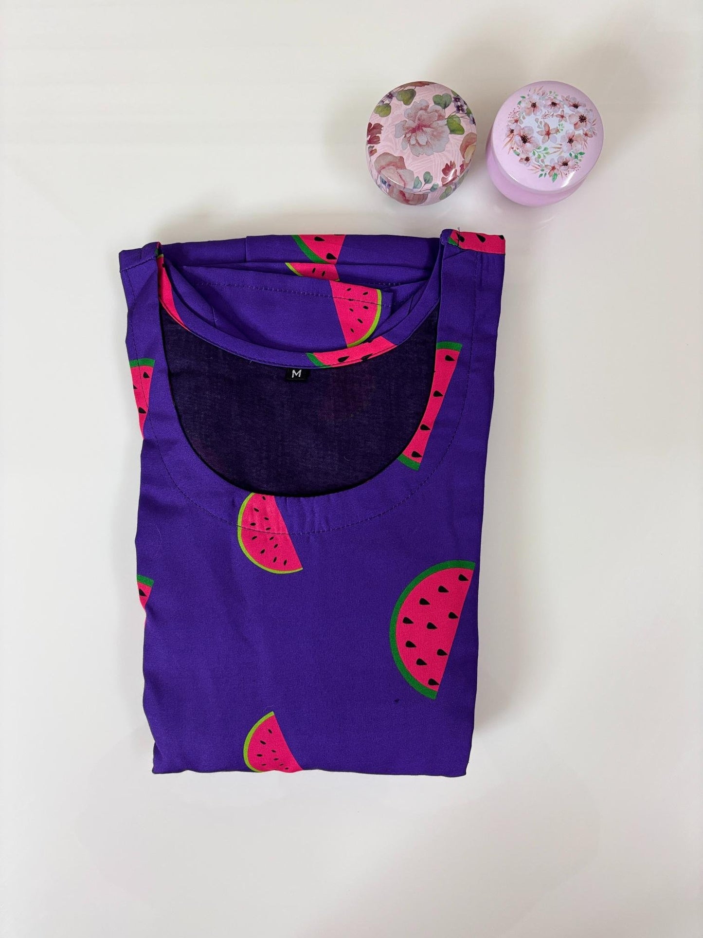Purple With Watermelon Printed Outdoor Blended Cotton Non Feeding Maxi
