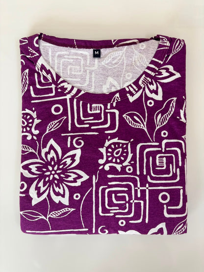 Wine Floral Geometric Print Feeding Maxi