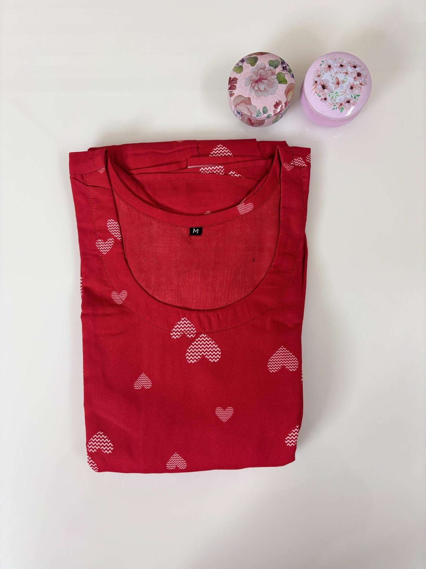Red With Heart Printed Outdoor Blended Cotton Non Feeding Maxi