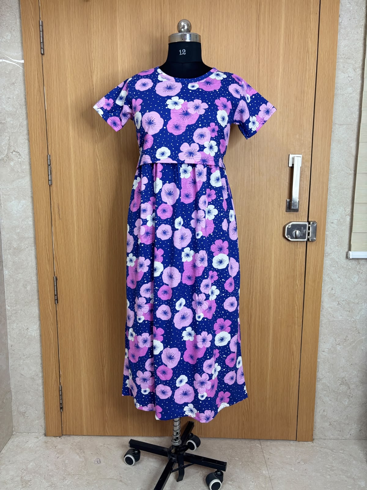 Royal Blue Floral Print Feeding Maxi