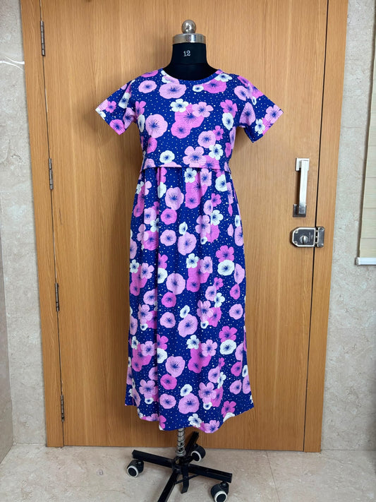 Royal Blue Floral Print Feeding Maxi