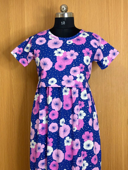 Royal Blue Floral Print Feeding Maxi