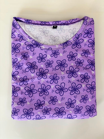 Lavender Floral Print Cotton Hosiery Feeding Maxi