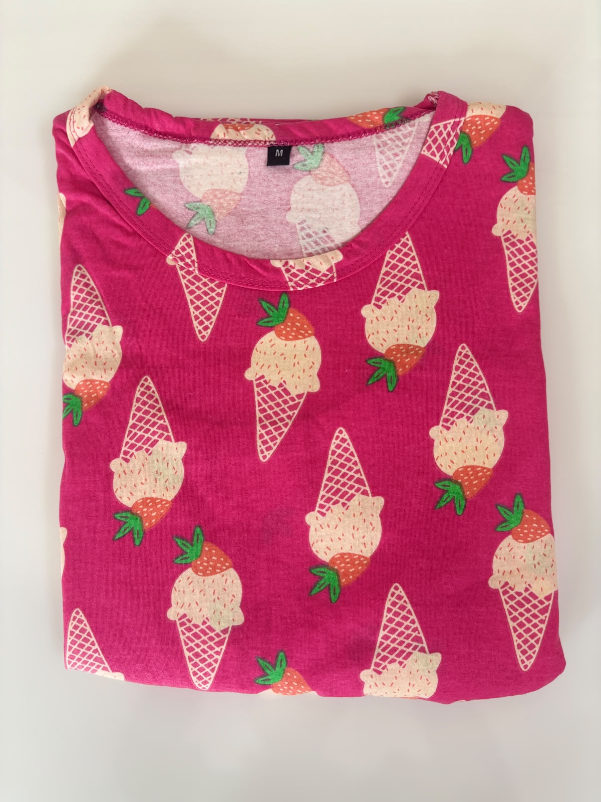 Hot Pink Ice Cream Print Cotton Hosiery Feeding Maxi