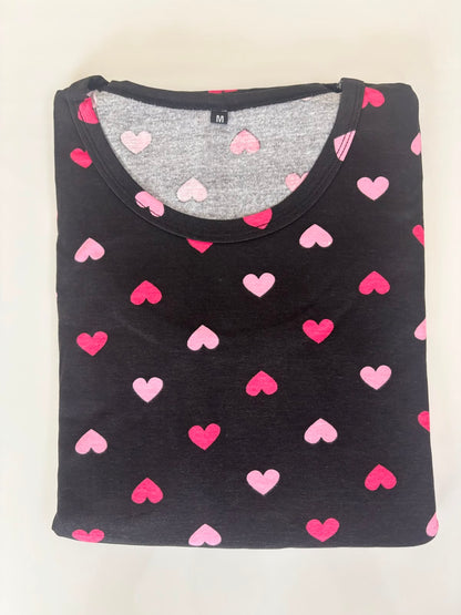 Black Heart Print Cotton Hosiery Feeding Maxi
