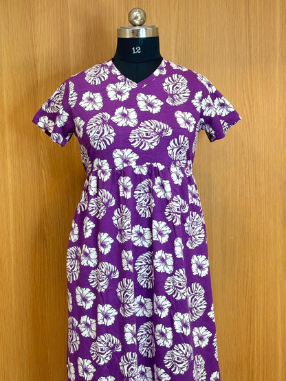 Royal Purple Tropical Floral Print Cotton Hosiery Feeding Max