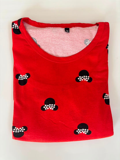 Tomato Red Character Print Cotton Hosiery Feeding Maxi