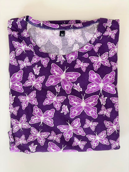 Royal Purple Butterfly Print Cotton Hosiery Feeding Maxi