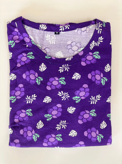 Royal Purple Grape Print Cotton Hosiery Feeding Maxi