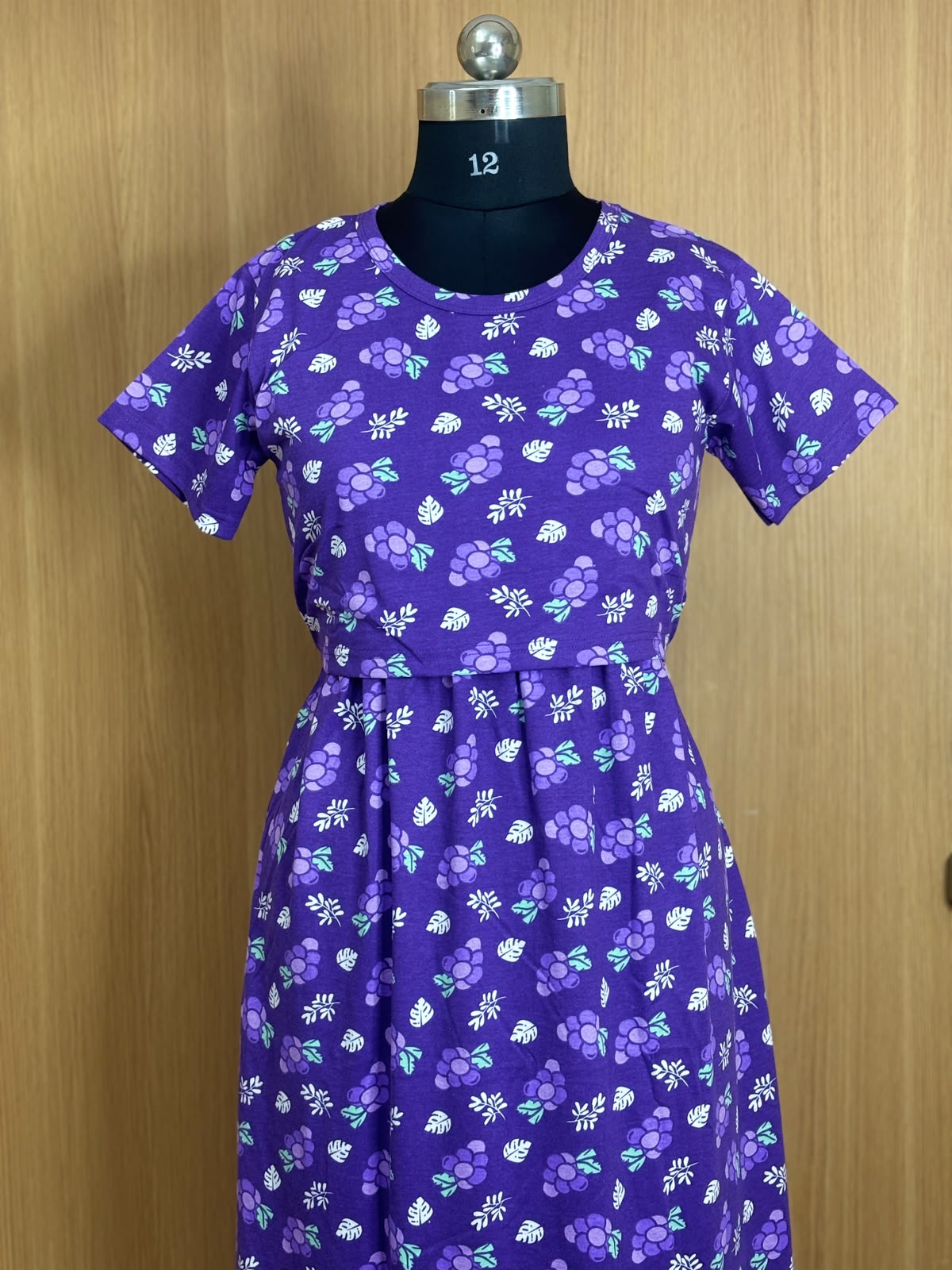 Royal Purple Grape Print Cotton Hosiery Feeding Maxi