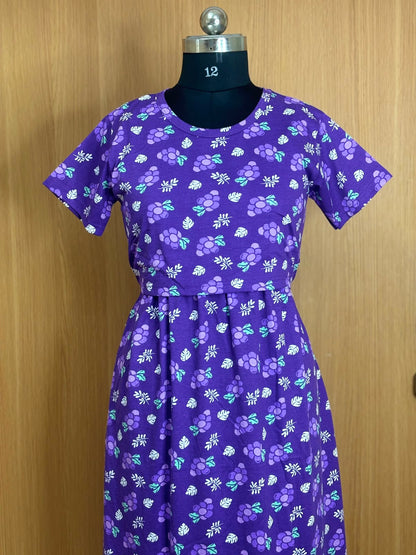 Royal Purple Grape Print Cotton Hosiery Feeding Maxi
