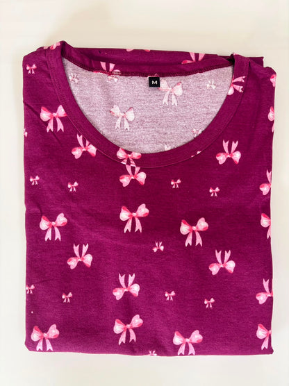 Wine Bow Print Cotton Hosiery Feeding Maxi