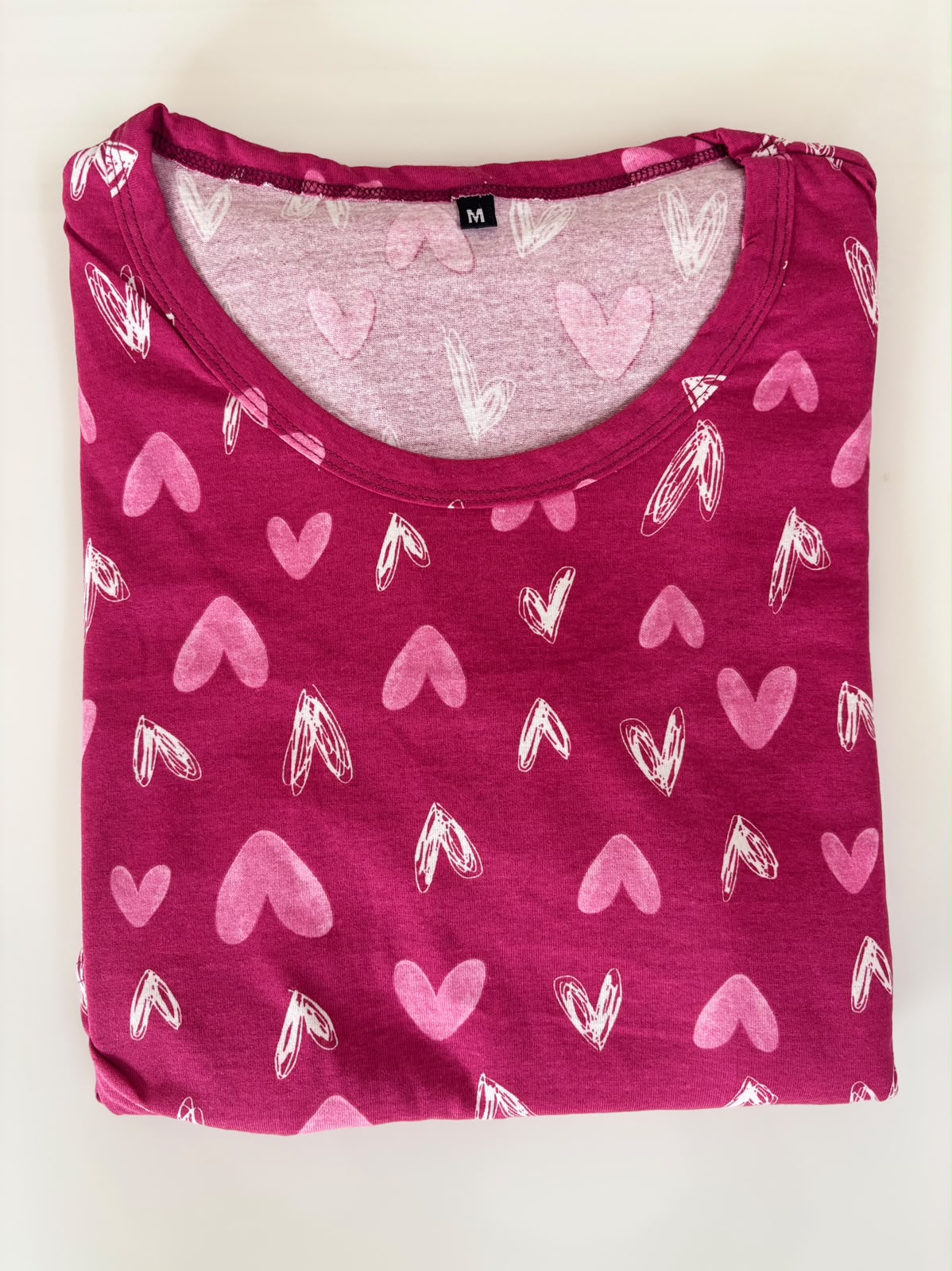 Hot Pink Heart Print Cotton Hosiery Feeding Maxi