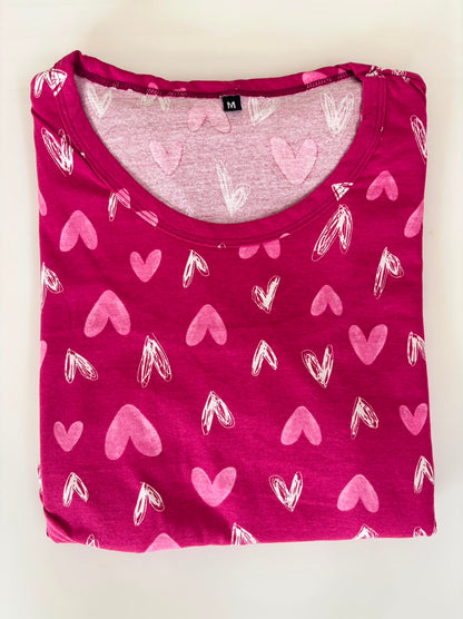 Hot Pink Heart Print Cotton Hosiery Feeding Maxi