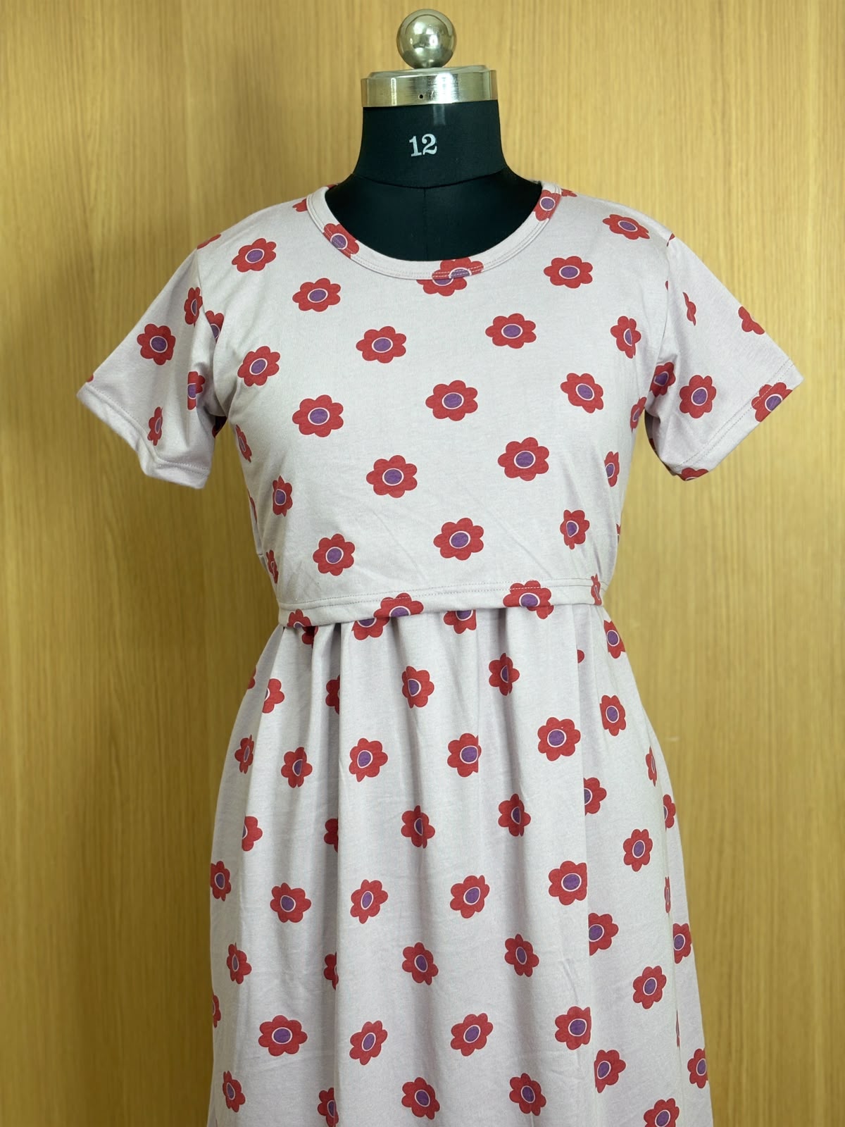 Blush Pink Floral Print Cotton Hosiery Feeding Maxi